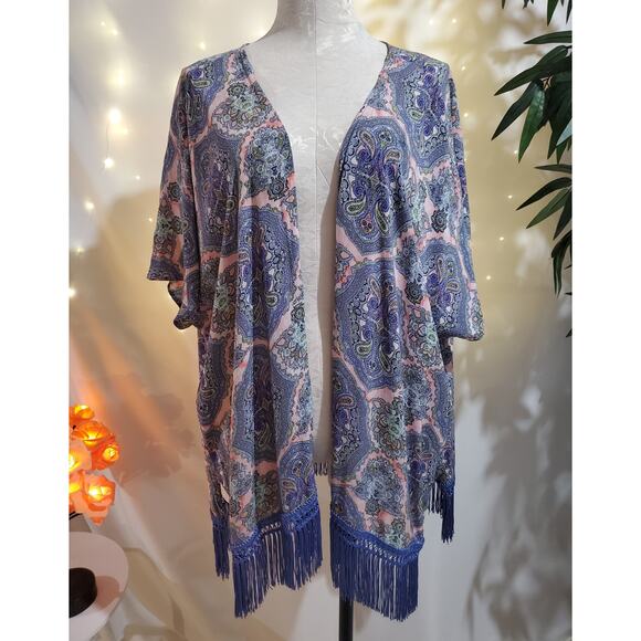 Victoria's Secret Swim Paisley Fringe Kimono Coverup Womens Size M/L Hippie Boho - Picture 1 of 11